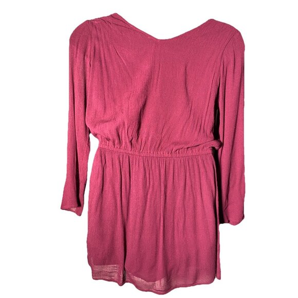 Chelsea & Violet Burgundy Sz Medium Crinkled Dress Beaded Sequin Vneck Holiday - Picture 3 of 10